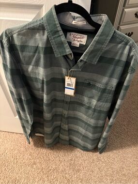 Original Penguin Green Striped Long Sleeve Button-Down Shirt